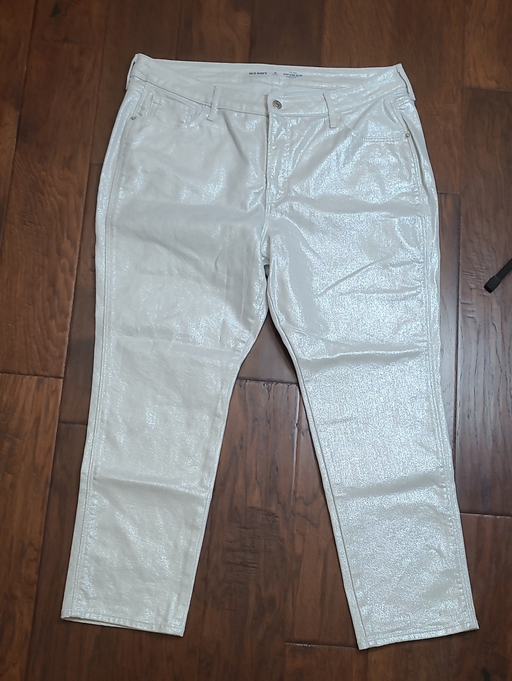 Old Navy Shimmery Silver/White High-Rise Vintage Slim Jeans size 16 PETITE